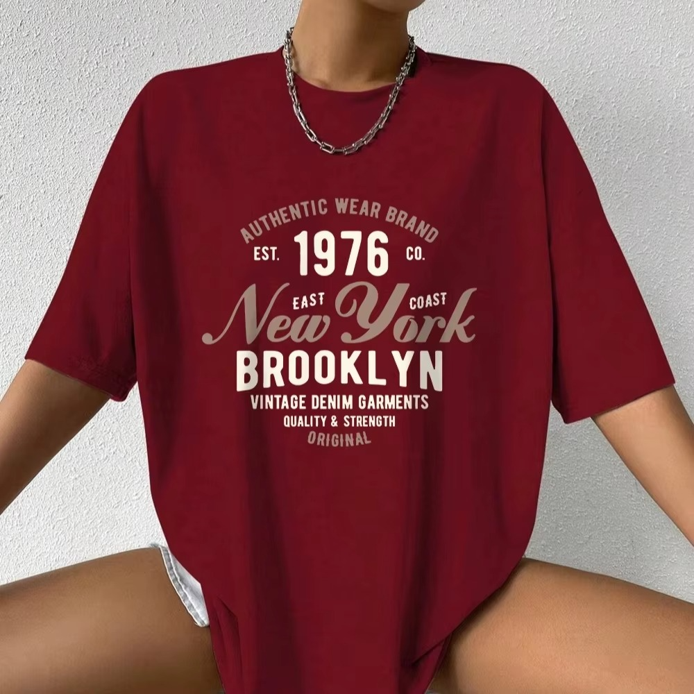 New York Brooklyn Est 1976 Letter Prints T-Shirt Women