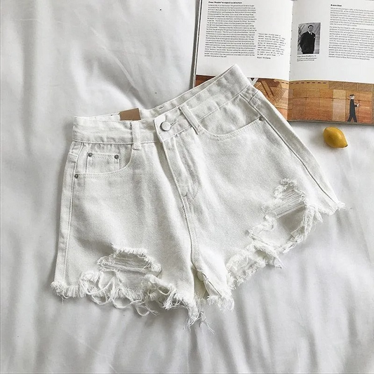 Denim Shorts Women Summer Fashion Casual High Waist Ripped Jeans Pocket Tassel Y2K Hot Pants Streetwear Blue Trousers