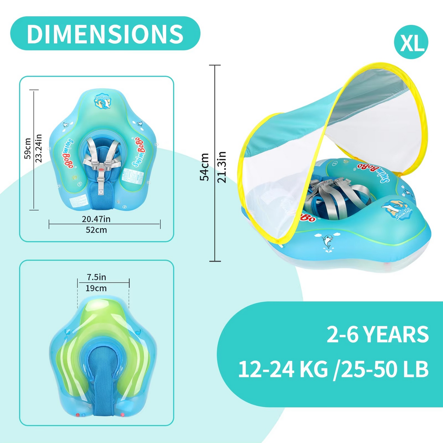 Swimbobo New Upgrade Baby Swimming Pool Float With Canopy Inflatable Infant Floating Ring
