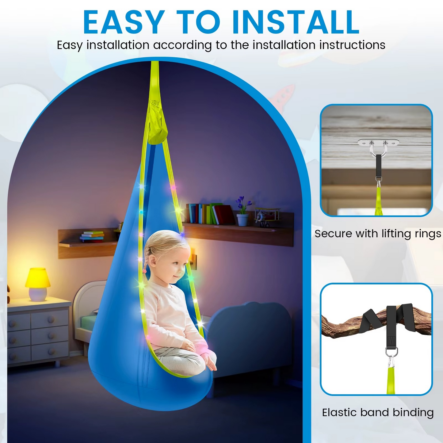 Inflatable Swing Chair Children Hanging Hammock With LED Light