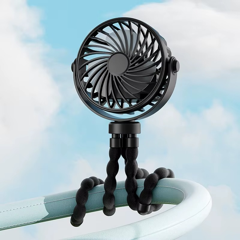 Portable Flexible Tripod Mini Fan 3-Speed Rechargeable Stroller Fan with 360° Rotation
