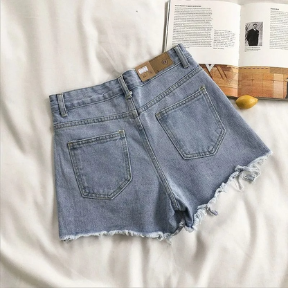 Denim Shorts Women Summer Fashion Casual High Waist Ripped Jeans Pocket Tassel Y2K Hot Pants Streetwear Blue Trousers