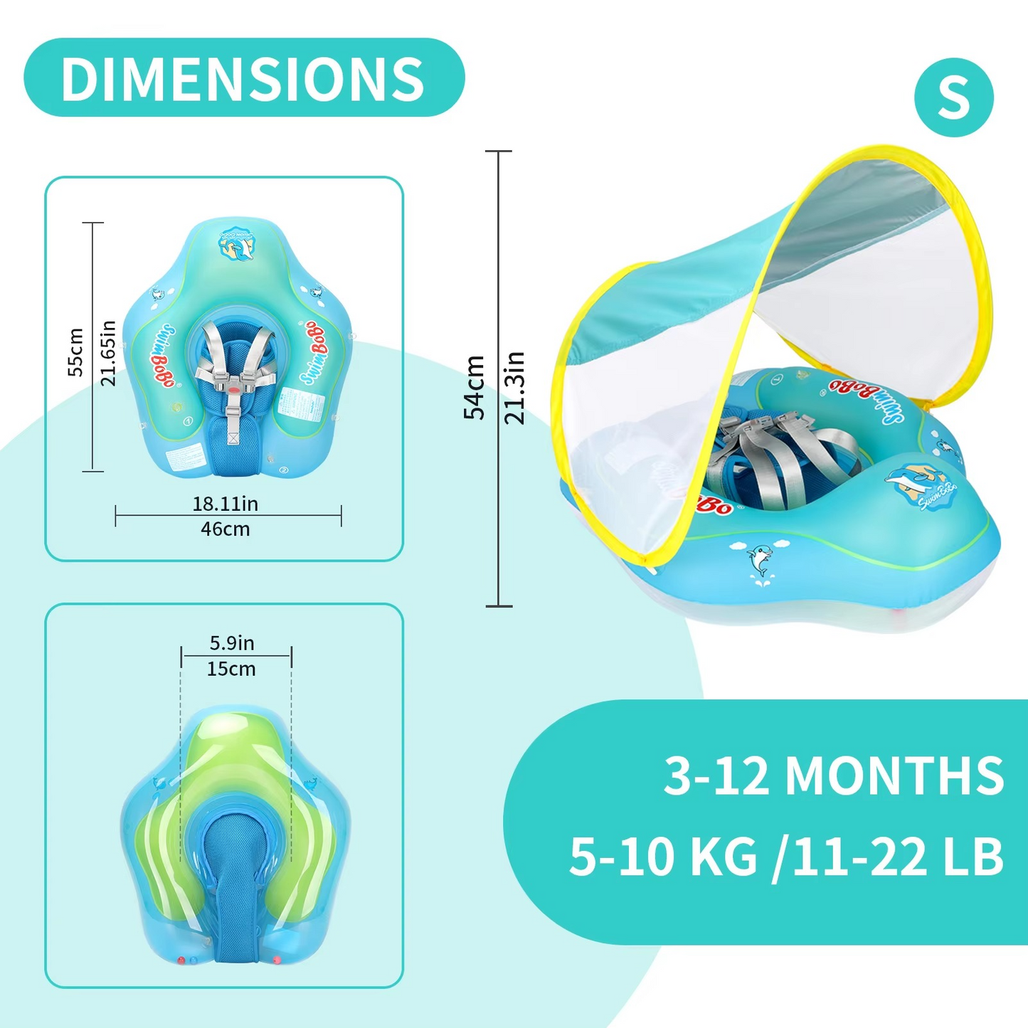 Swimbobo New Upgrade Baby Swimming Pool Float With Canopy Inflatable Infant Floating Ring