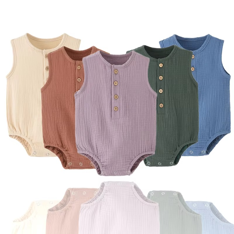 Summer Solid Newborn Baby 100% Cotton Linen Bodysuits