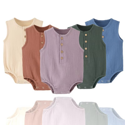 Summer Solid Newborn Baby 100% Cotton Linen Bodysuits