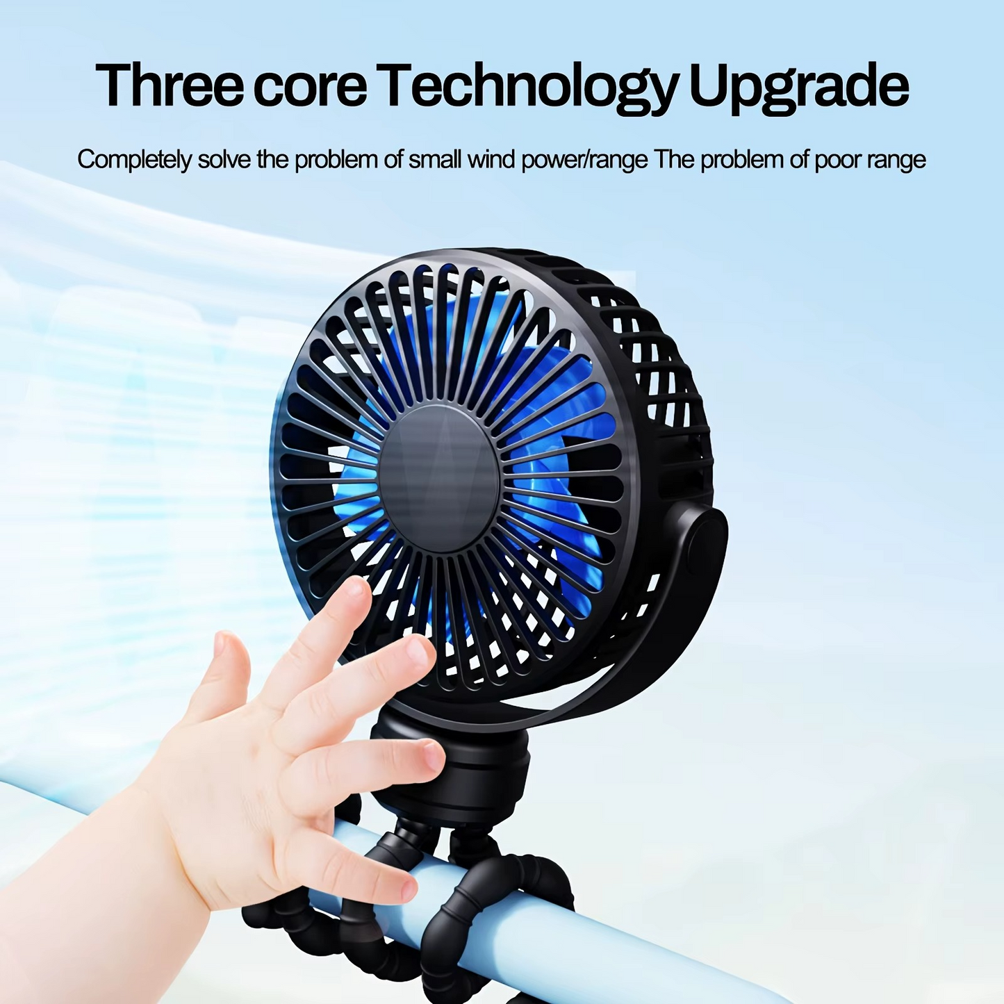 Portable Flexible Tripod Mini Fan 3-Speed Rechargeable Stroller Fan with 360° Rotation