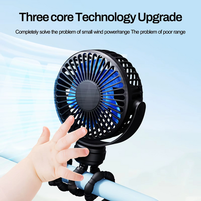 Portable Flexible Tripod Mini Fan 3-Speed Rechargeable Stroller Fan with 360° Rotation