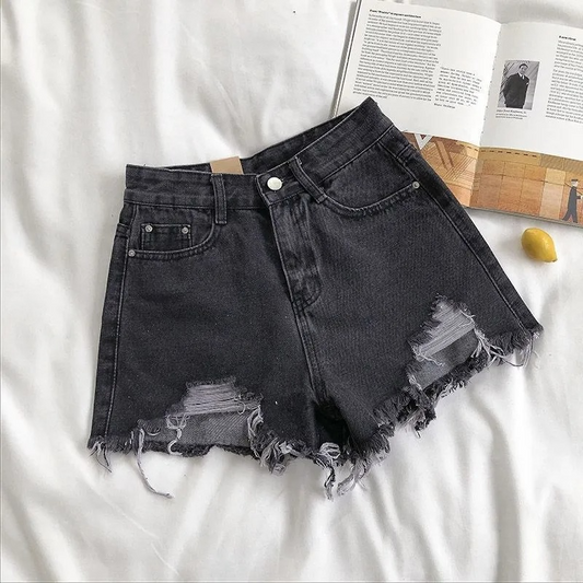 Denim Shorts Women Summer Fashion Casual High Waist Ripped Jeans Pocket Tassel Y2K Hot Pants Streetwear Blue Trousers