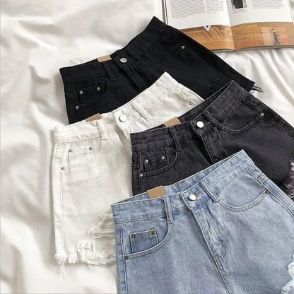 Denim Shorts Women Summer Fashion Casual High Waist Ripped Jeans Pocket Tassel Y2K Hot Pants Streetwear Blue Trousers