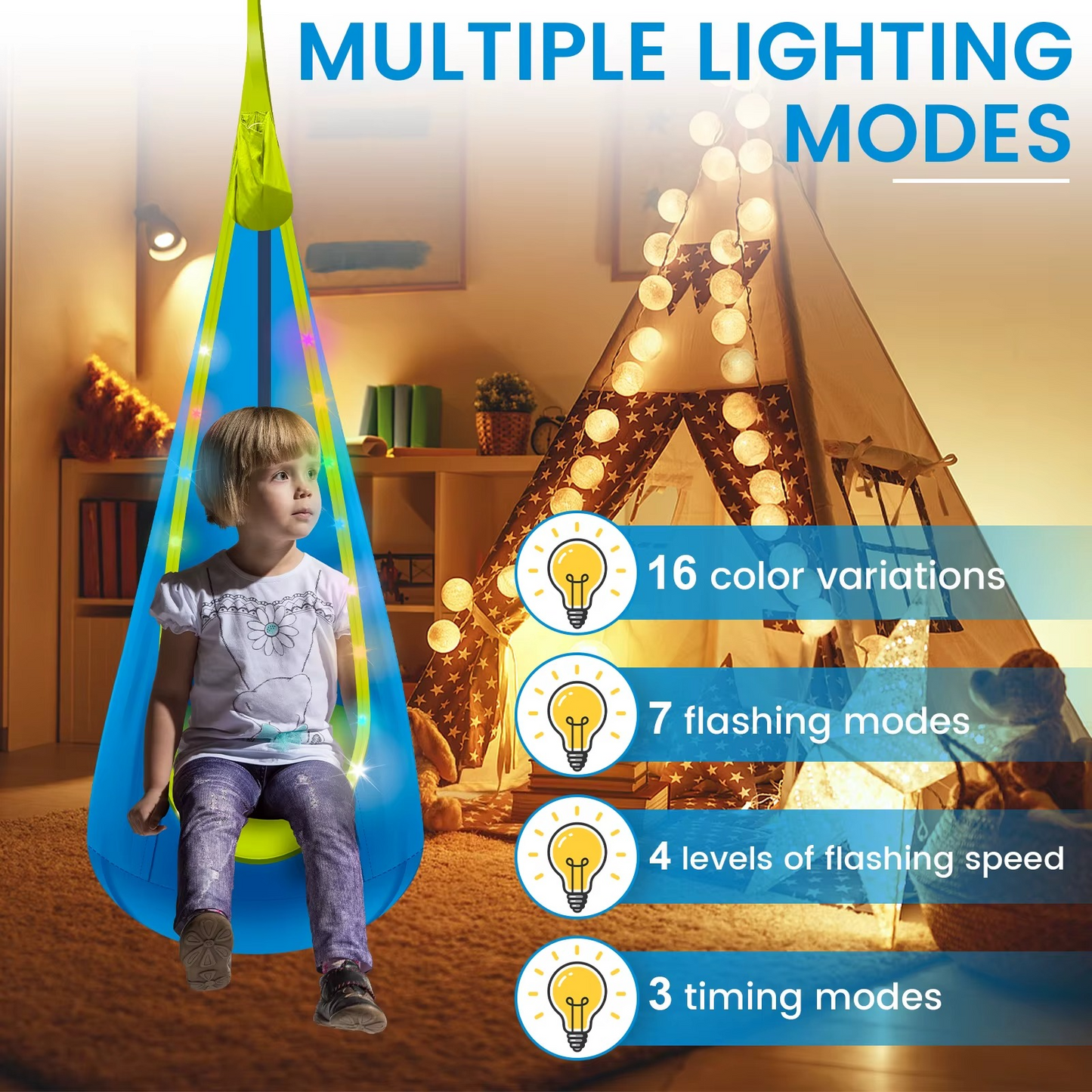 Inflatable Swing Chair Children Hanging Hammock With LED Light