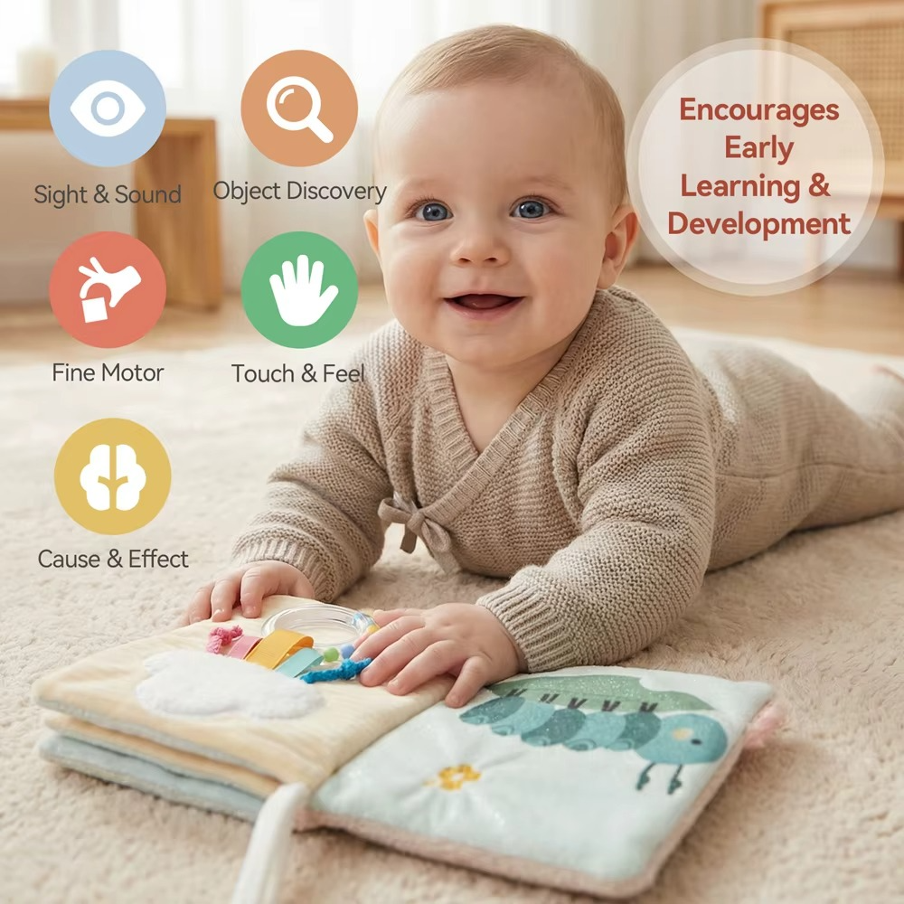 3D Plush Baby Cloth Book With Teether Ring