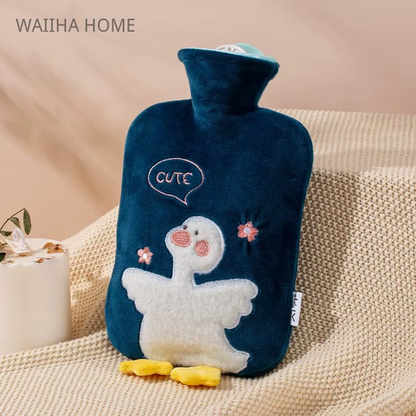 500ML Cartoon Duck Plush Hot Water Bottle Water Filling Bag Velvet Portable