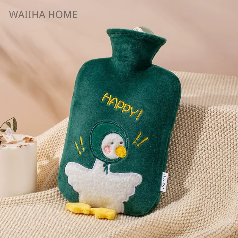 500ML Cartoon Duck Plush Hot Water Bottle Water Filling Bag Velvet Portable