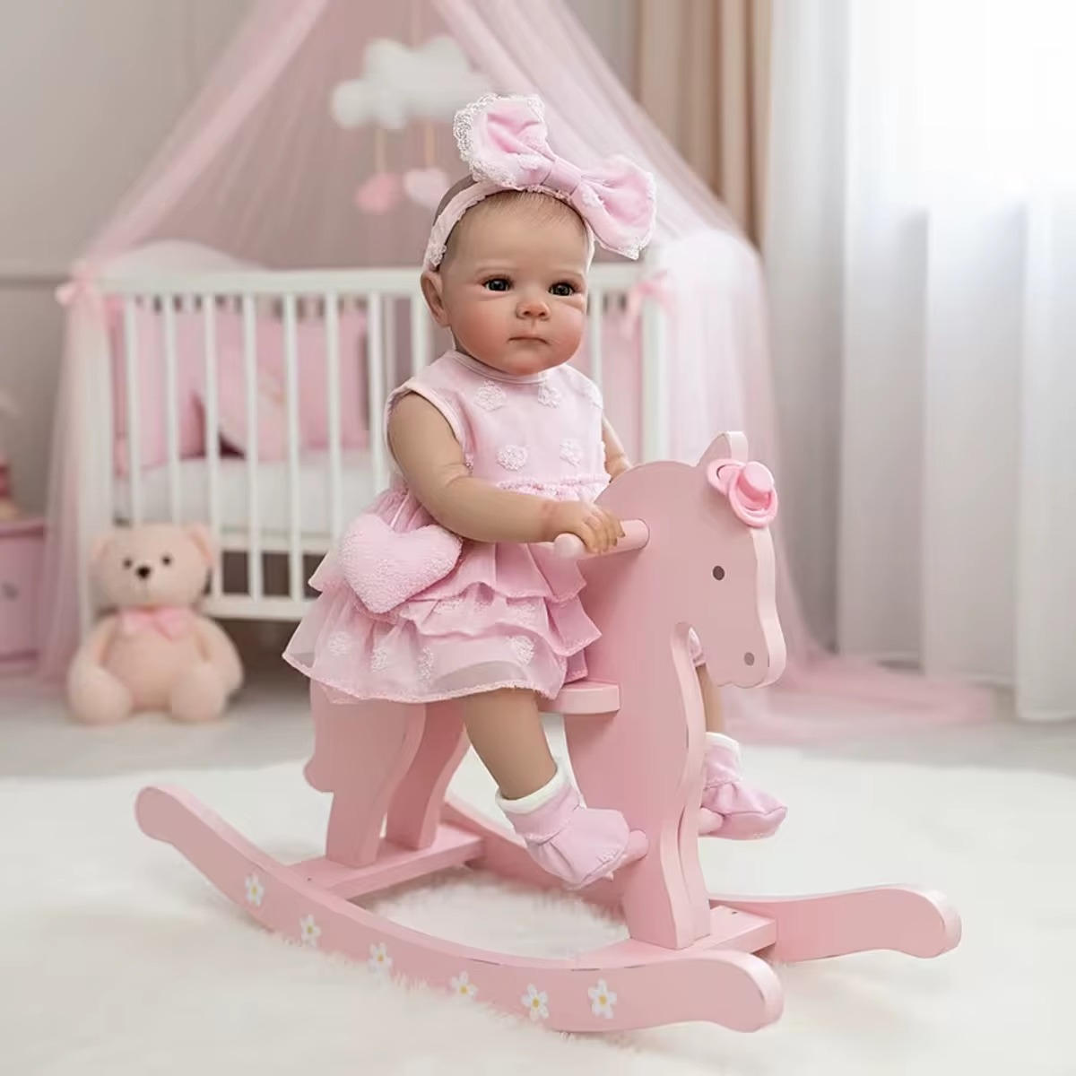 JOYORA Realistic Rebirth Doll Pink Dress Fashion Doll High Quality Soft Vinyl 3D