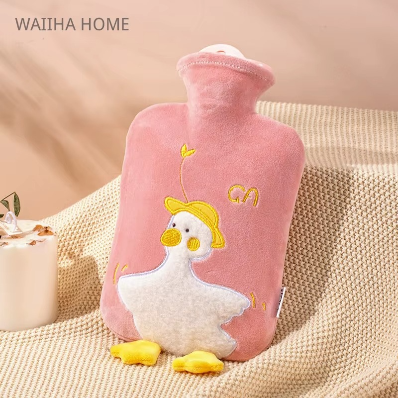 500ML Cartoon Duck Plush Hot Water Bottle Water Filling Bag Velvet Portable