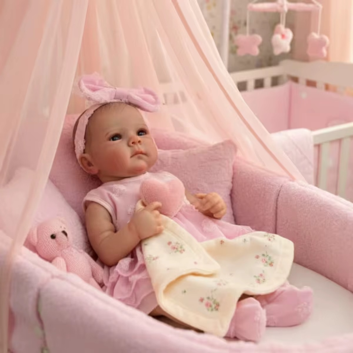 JOYORA Realistic Rebirth Doll Pink Dress Fashion Doll High Quality Soft Vinyl 3D