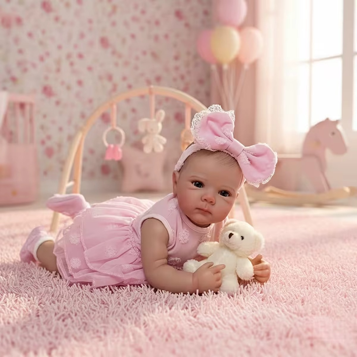 JOYORA Realistic Rebirth Doll Pink Dress Fashion Doll High Quality Soft Vinyl 3D