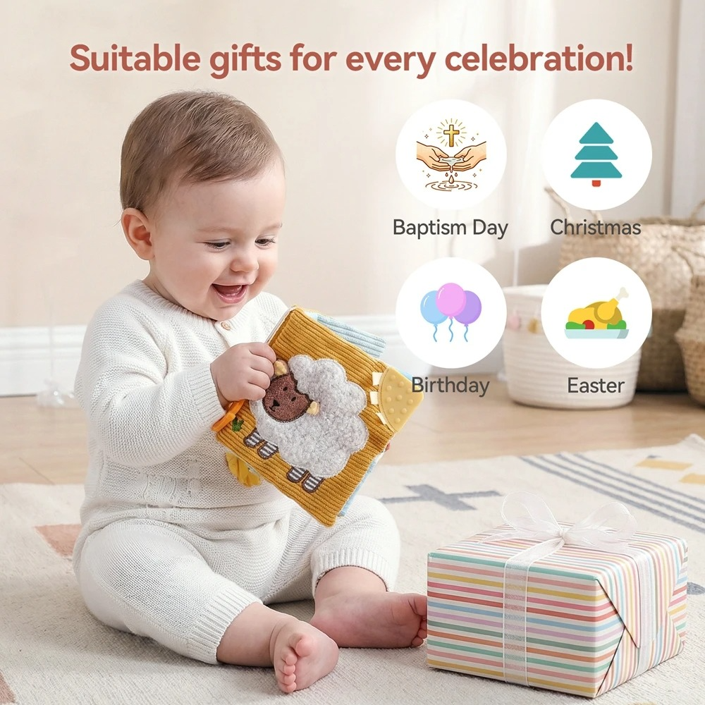 3D Plush Baby Cloth Book With Teether Ring