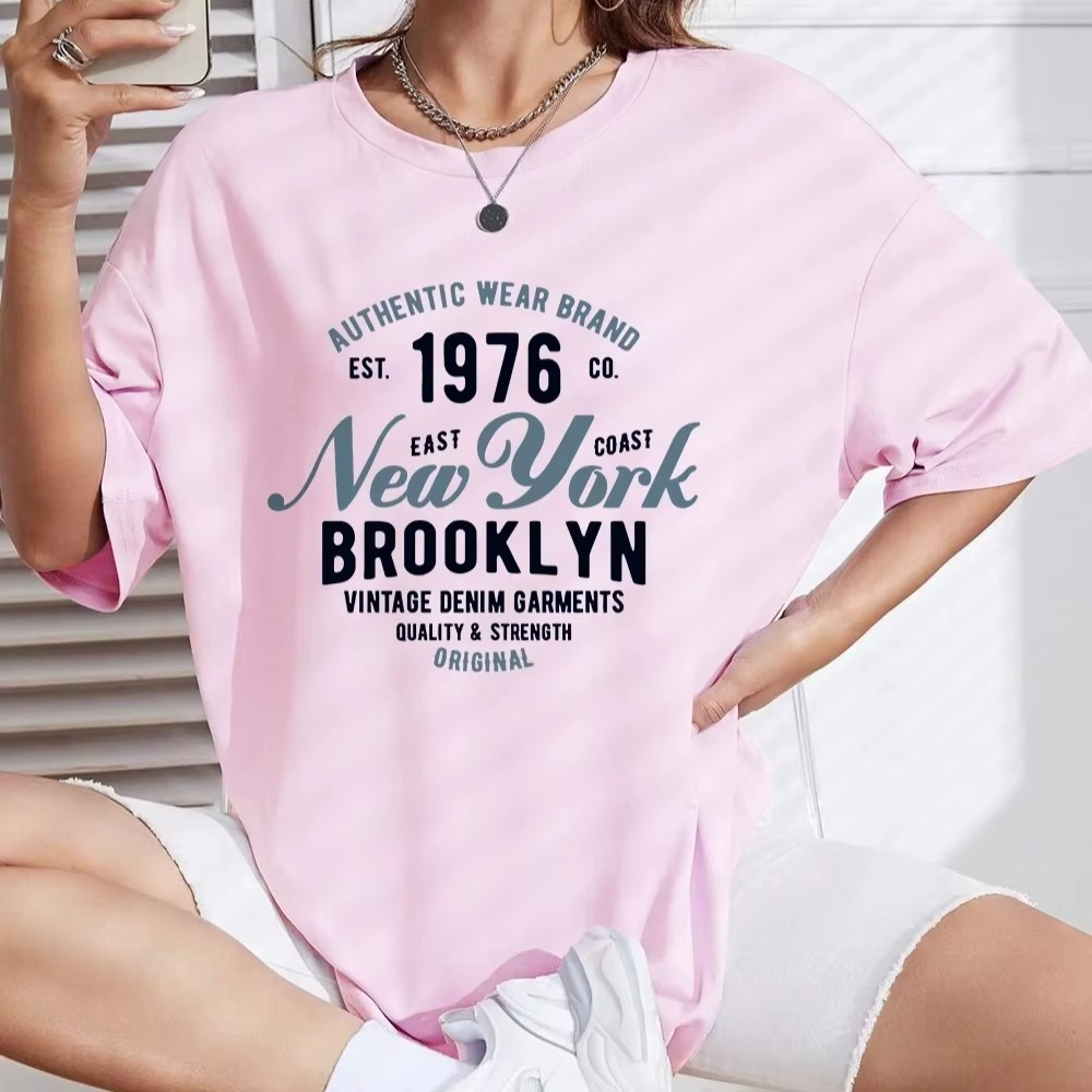 New York Brooklyn Est 1976 Letter Prints T-Shirt Women