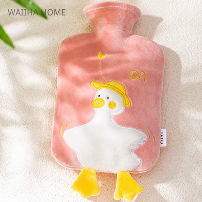 500ML Cartoon Duck Plush Hot Water Bottle Water Filling Bag Velvet Portable