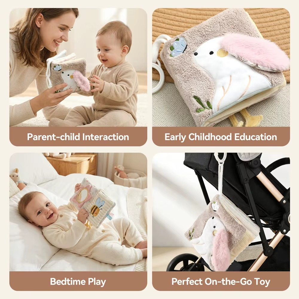 3D Plush Baby Cloth Book With Teether Ring