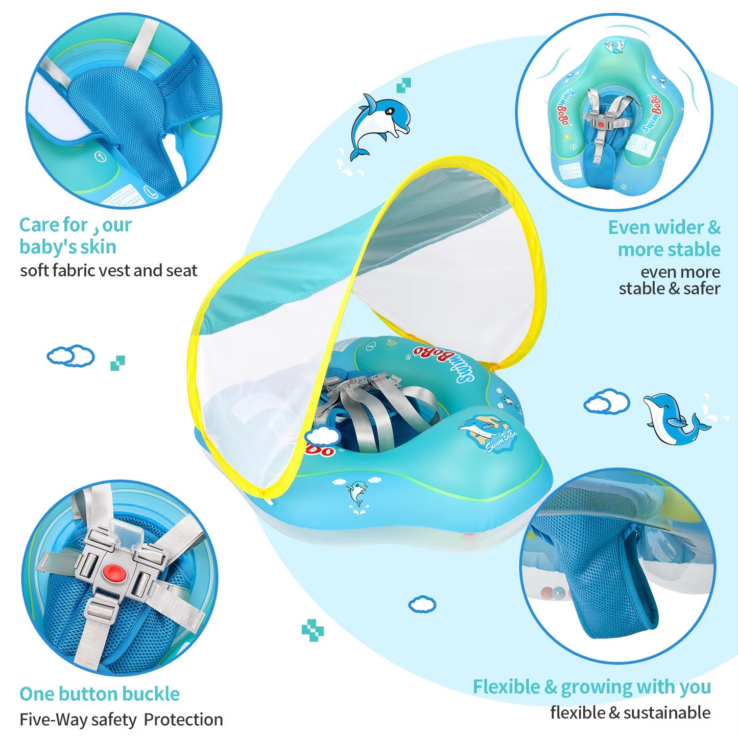 Swimbobo New Upgrade Baby Swimming Pool Float With Canopy Inflatable Infant Floating Ring
