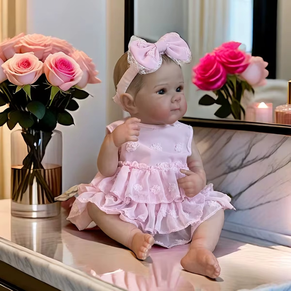 JOYORA Realistic Rebirth Doll Pink Dress Fashion Doll High Quality Soft Vinyl 3D