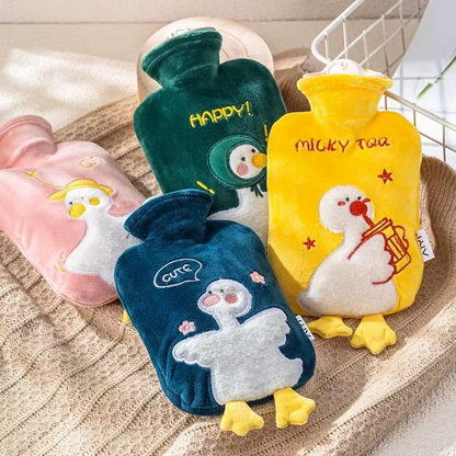 500ML Cartoon Duck Plush Hot Water Bottle Water Filling Bag Velvet Portable