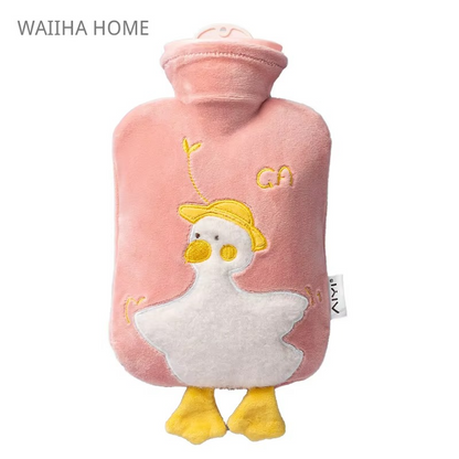 500ML Cartoon Duck Plush Hot Water Bottle Water Filling Bag Velvet Portable