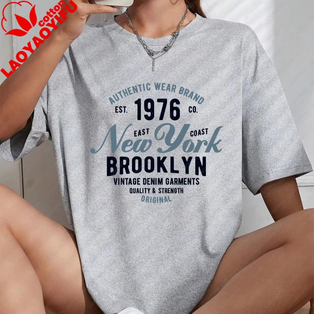 New York Brooklyn Est 1976 Letter Prints T-Shirt Women