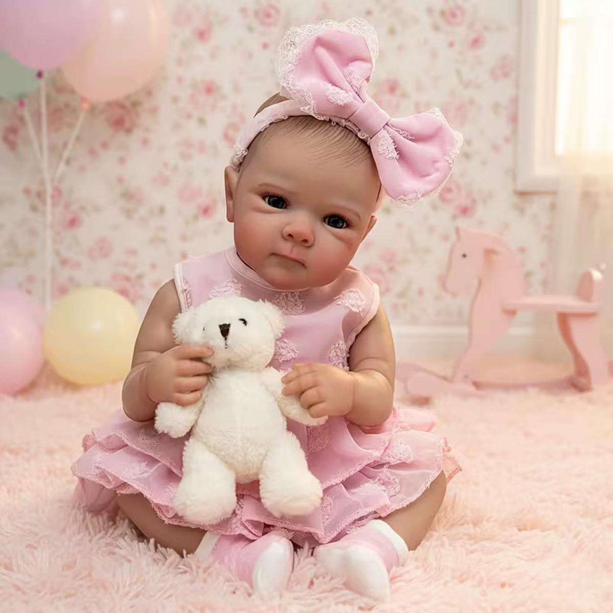 JOYORA Realistic Rebirth Doll Pink Dress Fashion Doll High Quality Soft Vinyl 3D