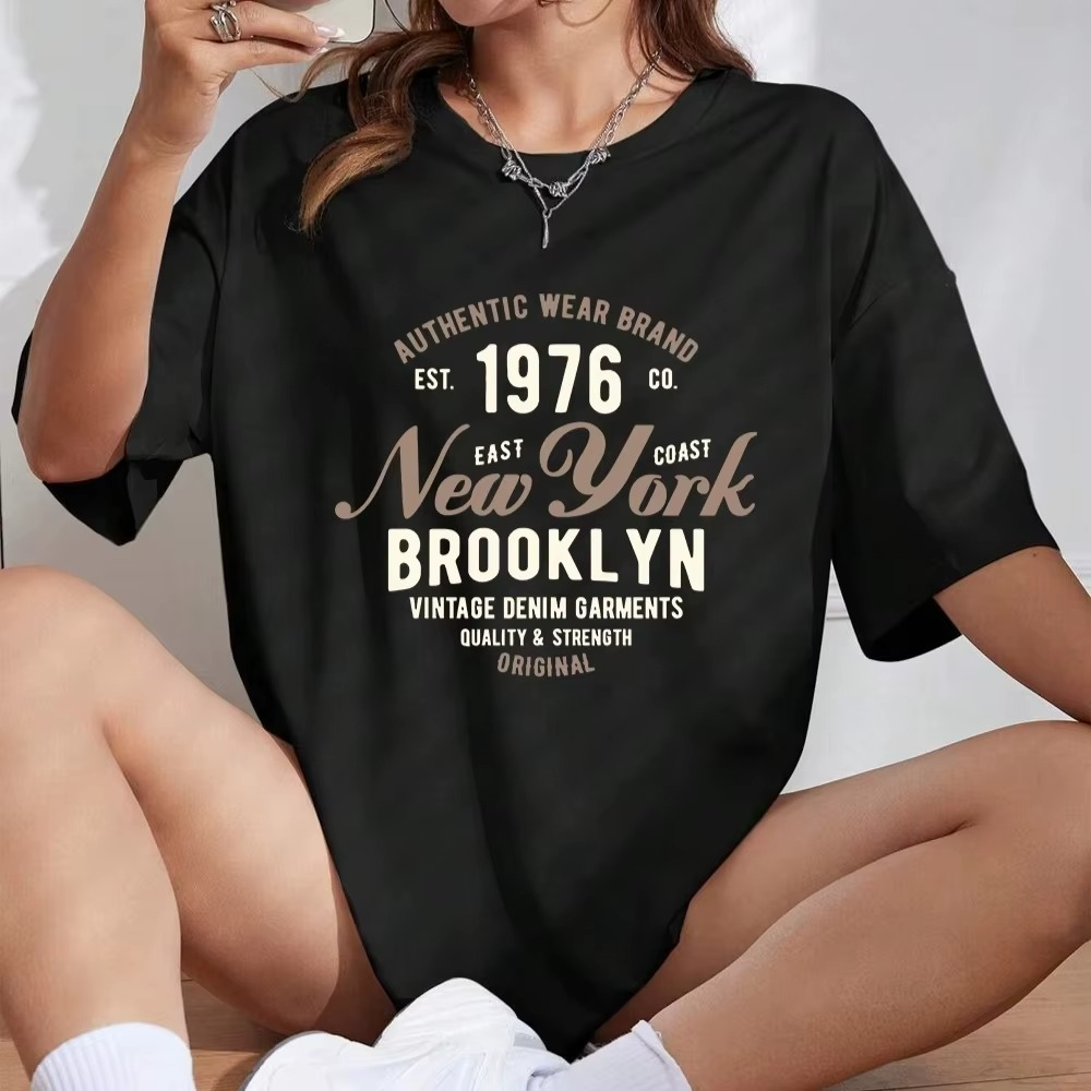 New York Brooklyn Est 1976 Letter Prints T-Shirt Women